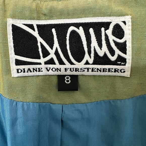 Vintage Diane Von Furstenberg Blazer Women Size 8 Iridescent Green Party 90s - Picture 10 of 12